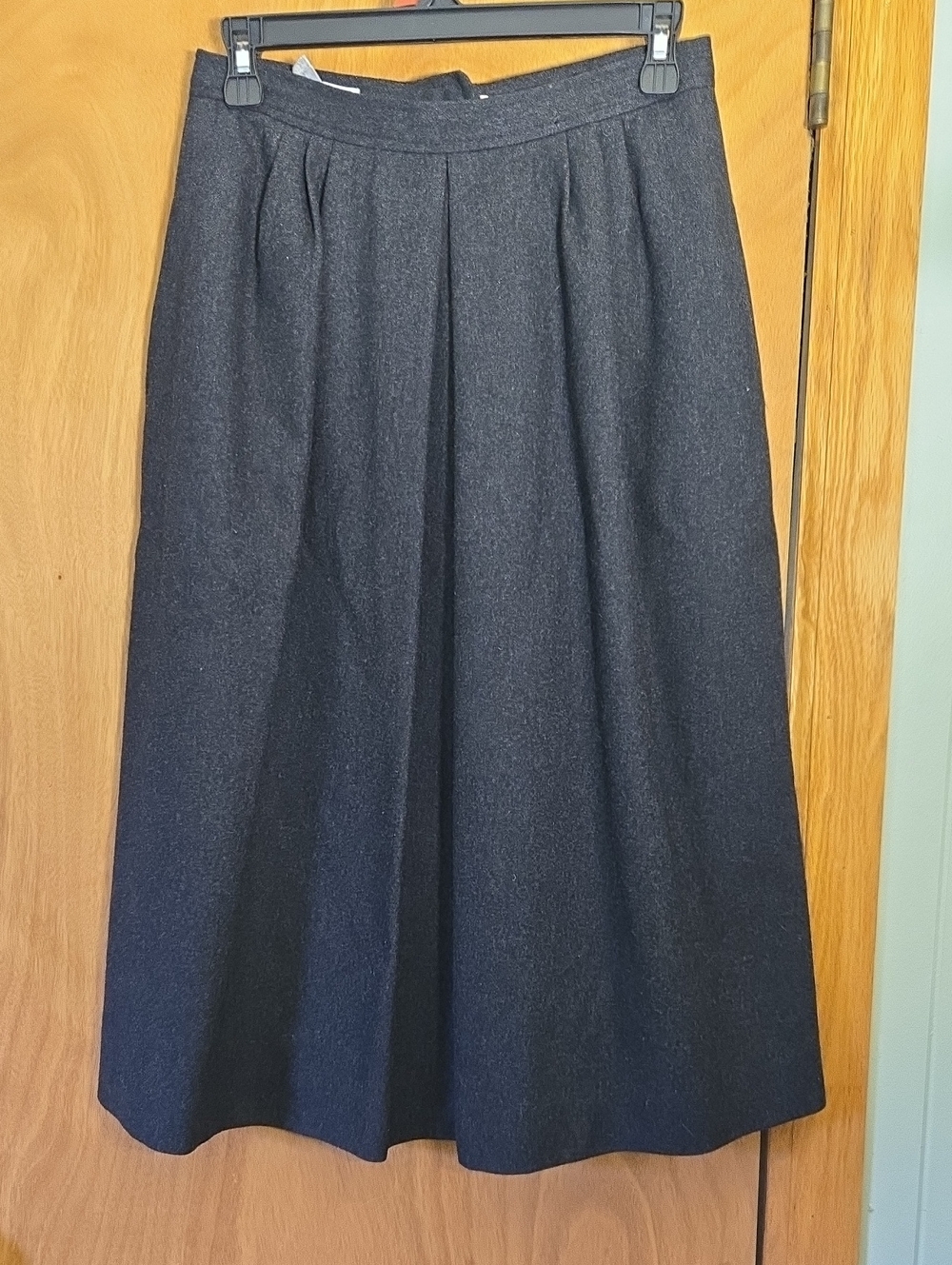 Evan Picone Wool Union Made Dark Charcoal A-Line Midi Skirt W/pockets